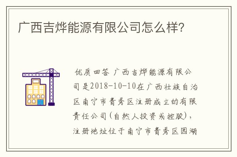 广西吉烨能源有限公司怎么样?