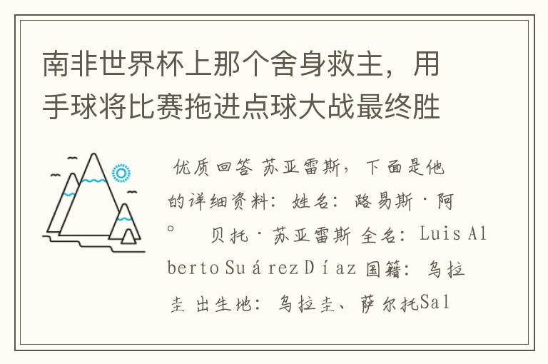 南非世界杯上那个舍身救主,用手球将比赛拖进点球大战最终胜利出线,结果自己吃红牌的,是哪个队的谁啊?