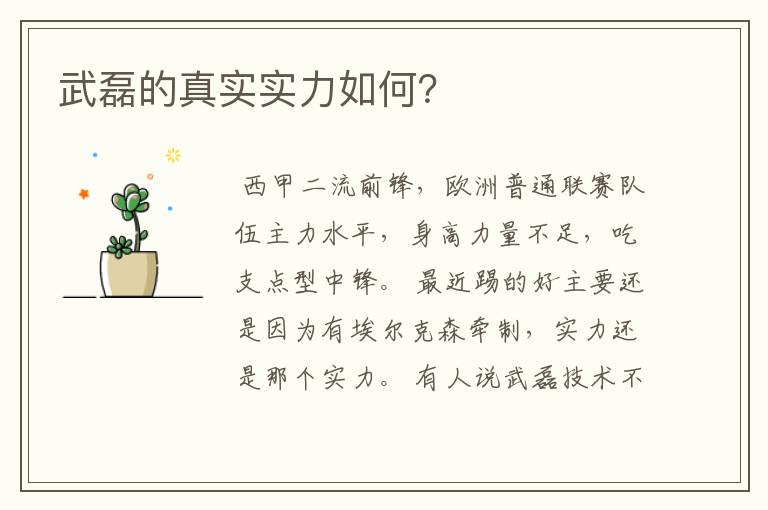 武磊的真实实力如何?