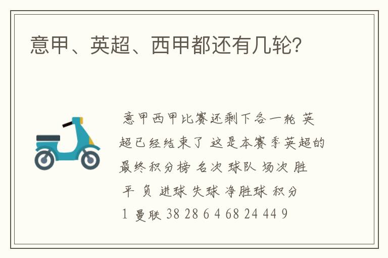 意甲、英超、西甲都还有几轮?