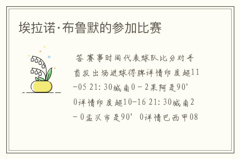 埃拉诺·布鲁默的参加比赛