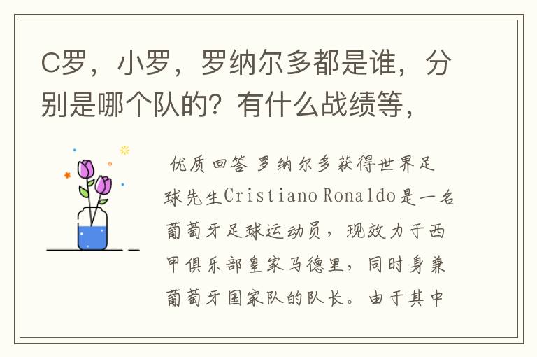 C罗,小罗,罗纳尔多都是谁,分别是哪个队的?有什么战绩等,尽量具体点吧!