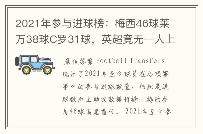 2021年参与进球榜:梅西46球莱万38球C罗31球,英超竟无一人上榜