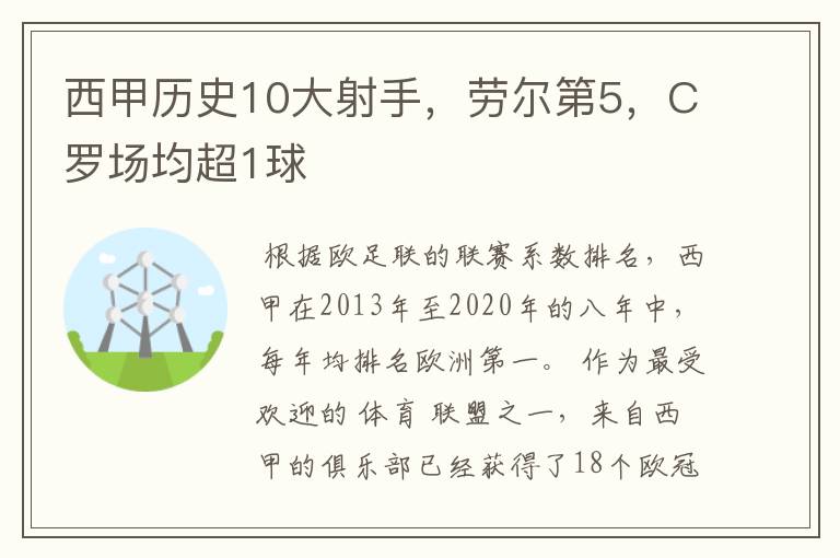 西甲历史10大射手,劳尔第5,C罗场均超1球