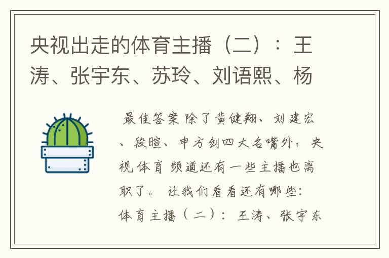 央视出走的体育主播(二):王涛、张宇东、苏玲、刘语熙、杨茗茗-