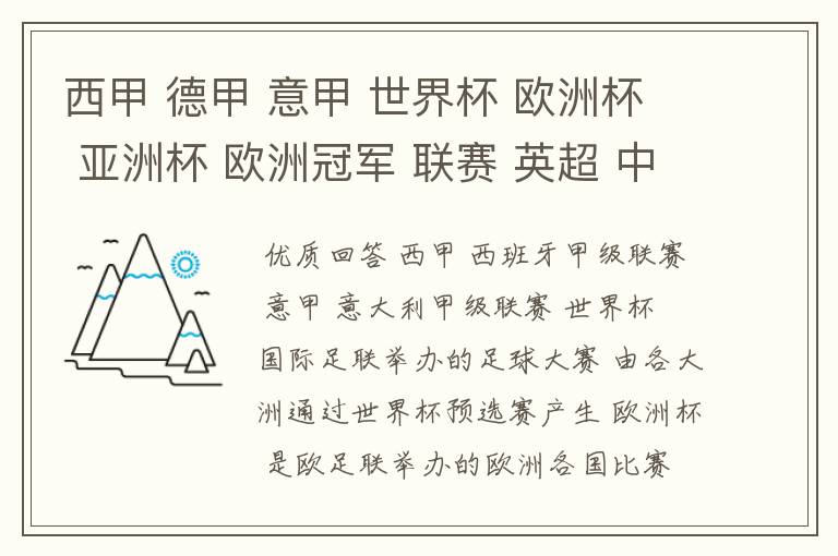 西甲 德甲 意甲 世界杯 欧洲杯 亚洲杯 欧洲冠军 联赛 英超 中超 分别是什么意思啊?