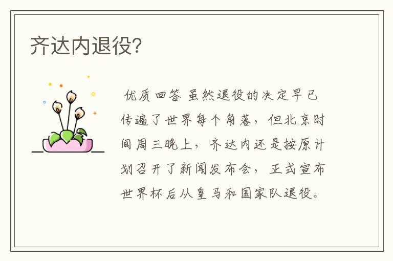齐达内退役?