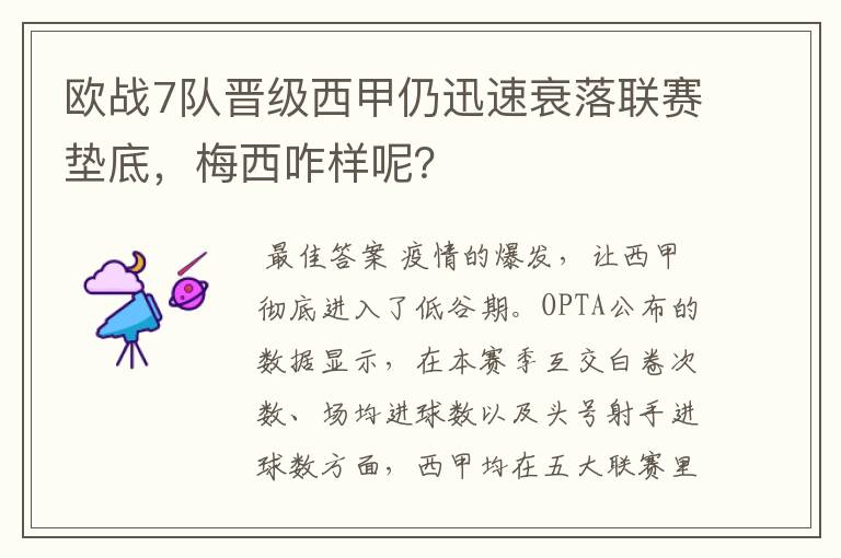 欧战7队晋级西甲仍迅速衰落联赛垫底,梅西咋样呢?