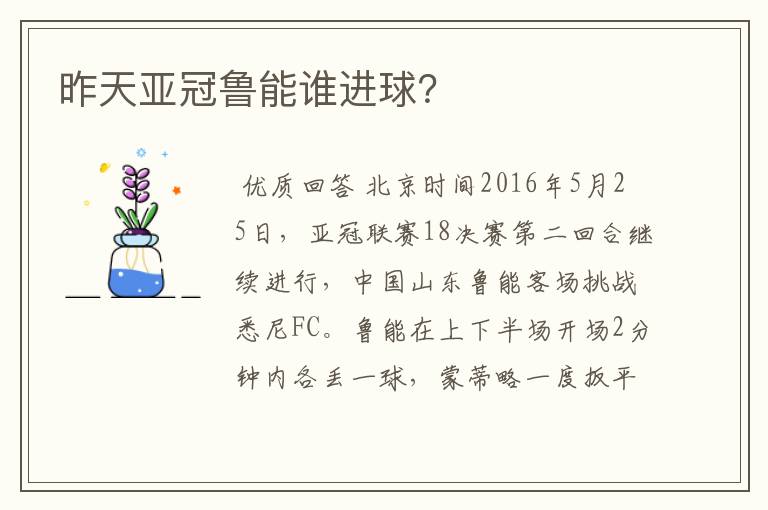 昨天亚冠鲁能谁进球?
