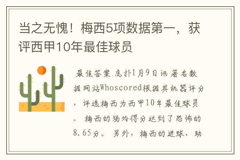 当之无愧!梅西5项数据第一,获评西甲10年最佳球员