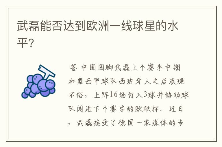 武磊能否达到欧洲一线球星的水平?