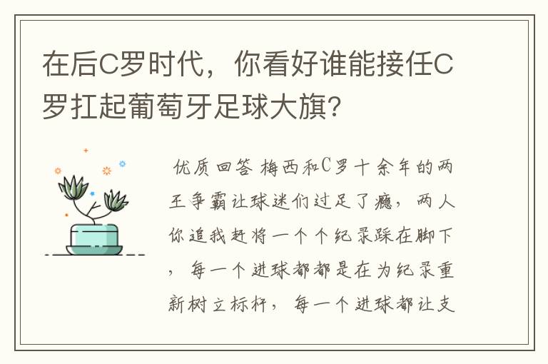 在后C罗时代,你看好谁能接任C罗扛起葡萄牙足球大旗?