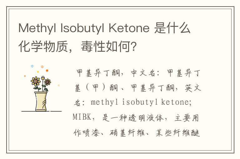 Methyl Isobutyl Ketone 是什么化学物质,毒性如何?