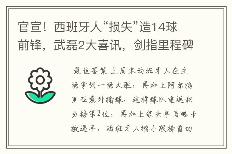 官宣!西班牙人“损失”造14球前锋,武磊2大喜讯,剑指里程碑