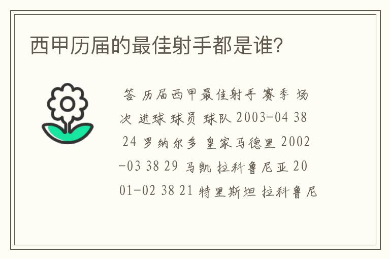 西甲历届的最佳射手都是谁?