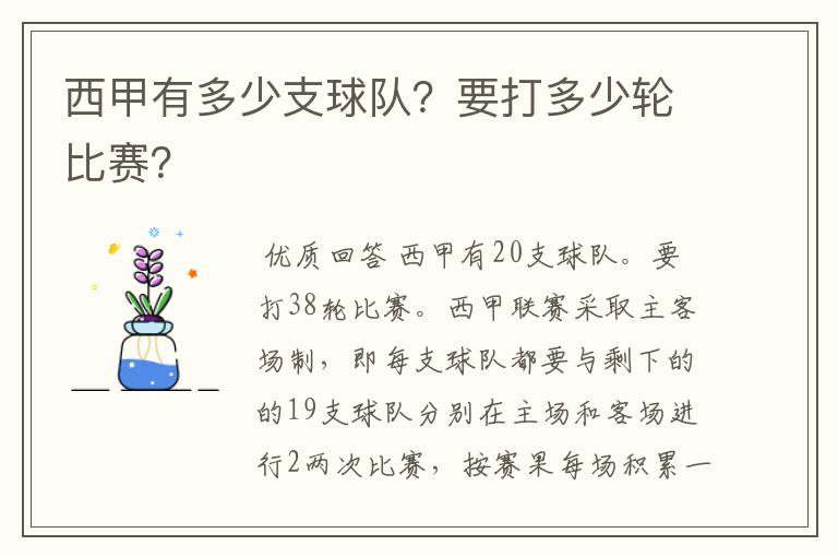 西甲有多少支球队?要打多少轮比赛?