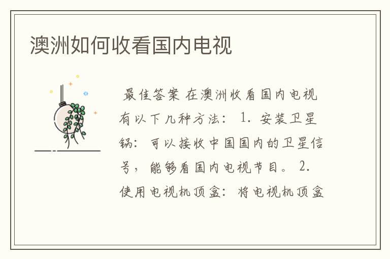 澳洲如何收看国内电视