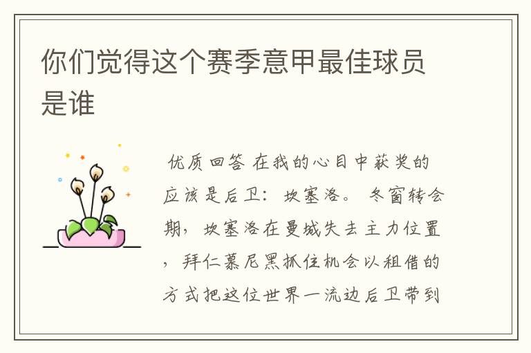 你们觉得这个赛季意甲最佳球员是谁