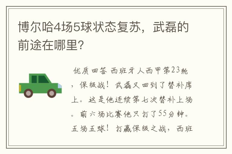 博尔哈4场5球状态复苏,武磊的前途在哪里?