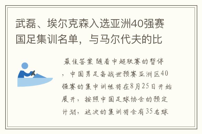 武磊、埃尔克森入选亚洲40强赛国足集训名单,与马尔代夫的比赛有哪些看点?