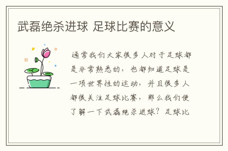 武磊绝杀进球 足球比赛的意义