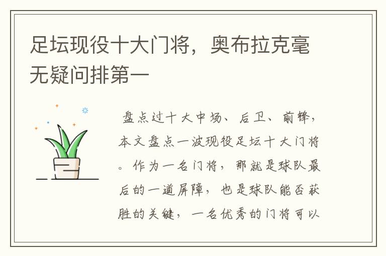 足坛现役十大门将,奥布拉克毫无疑问排第一