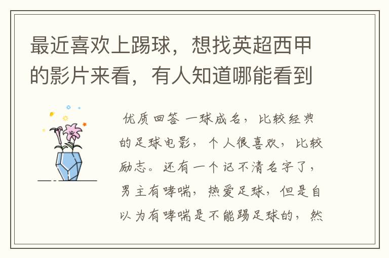 最近喜欢上踢球,想找英超西甲的影片来看,有人知道哪能看到吗