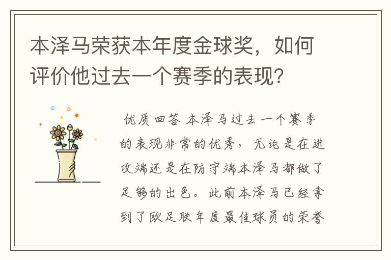 本泽马荣获本年度金球奖,如何评价他过去一个赛季的表现?