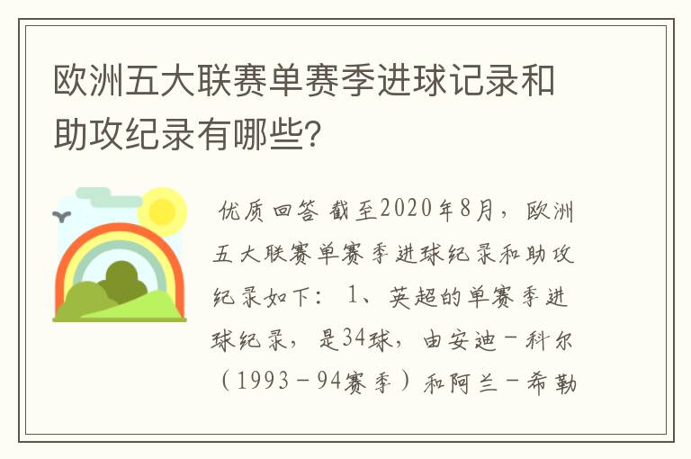 欧洲五大联赛单赛季进球记录和助攻纪录有哪些?