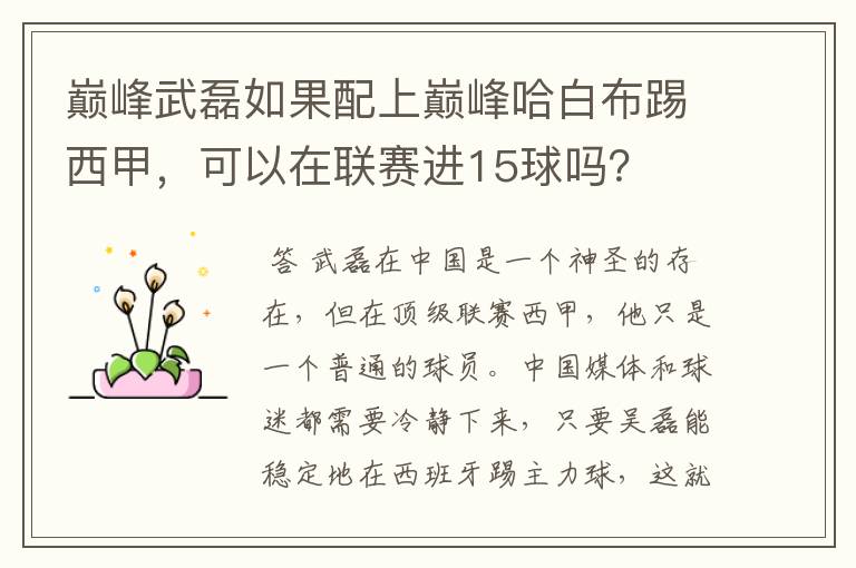 巅峰武磊如果配上巅峰哈白布踢西甲,可以在联赛进15球吗?