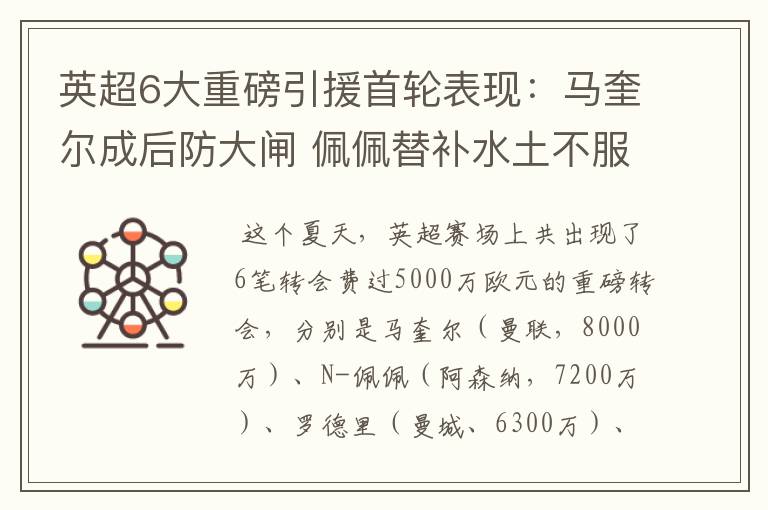 英超6大重磅引援首轮表现:马奎尔成后防大闸 佩佩替补水土不服