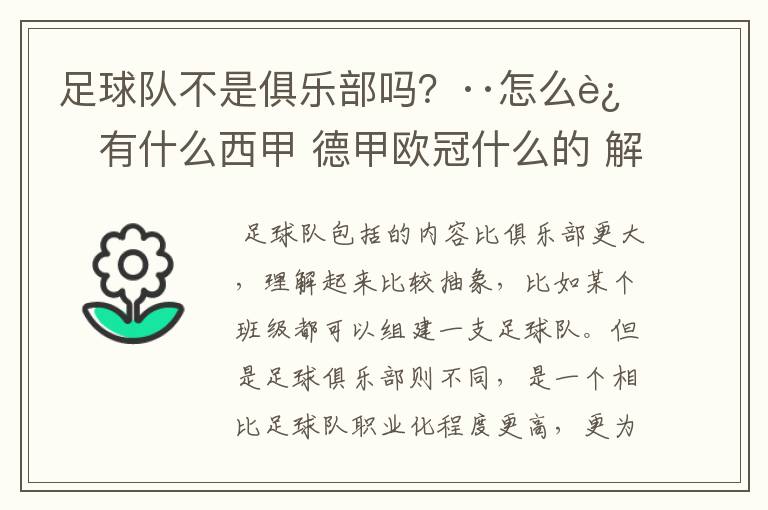 足球队不是俱乐部吗?··怎么还有什么西甲 德甲欧冠什么的 解释一下?