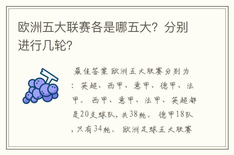 欧洲五大联赛各是哪五大?分别进行几轮?