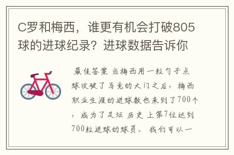 C罗和梅西,谁更有机会打破805球的进球纪录?进球数据告诉你答案