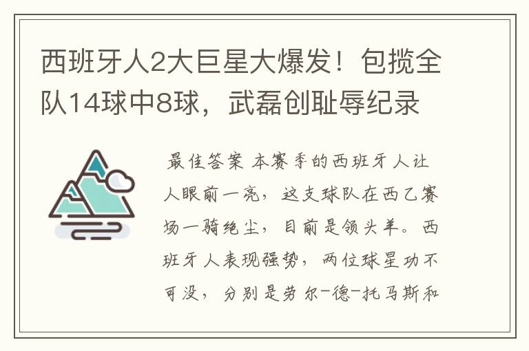 西班牙人2大巨星大爆发!包揽全队14球中8球,武磊创耻辱纪录