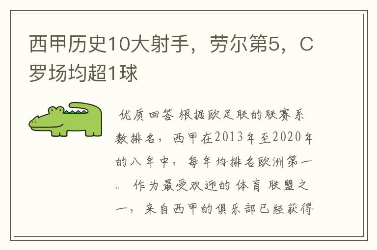 西甲历史10大射手,劳尔第5,C罗场均超1球