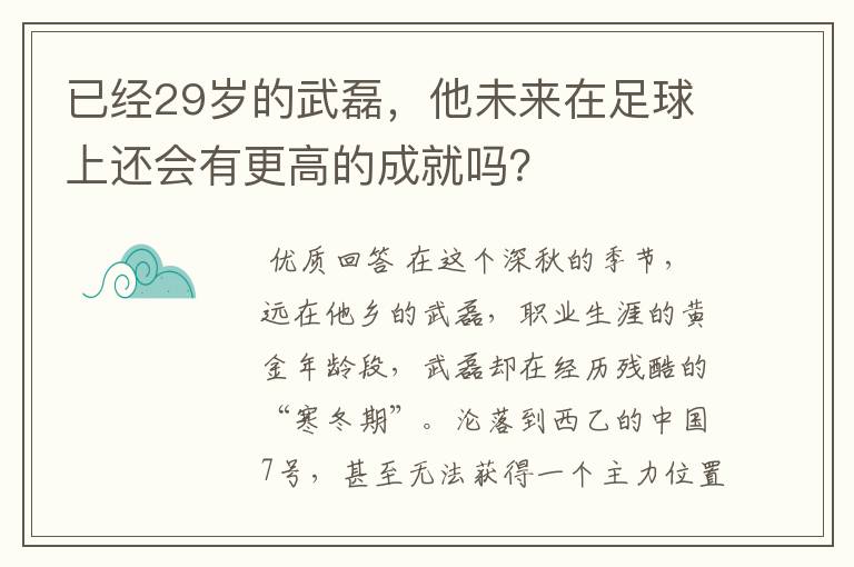 已经29岁的武磊,他未来在足球上还会有更高的成就吗?