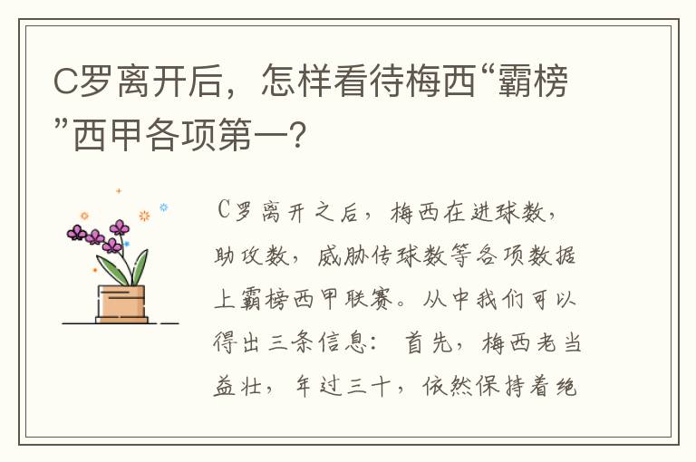 C罗离开后,怎样看待梅西“霸榜”西甲各项第一?