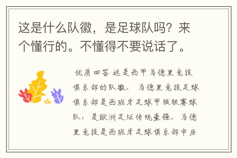 这是什么队徽,是足球队吗?来个懂行的。不懂得不要说话了。
