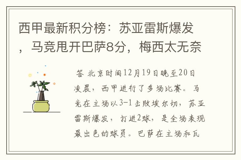 西甲最新积分榜:苏亚雷斯爆发,马竞甩开巴萨8分,梅西太无奈