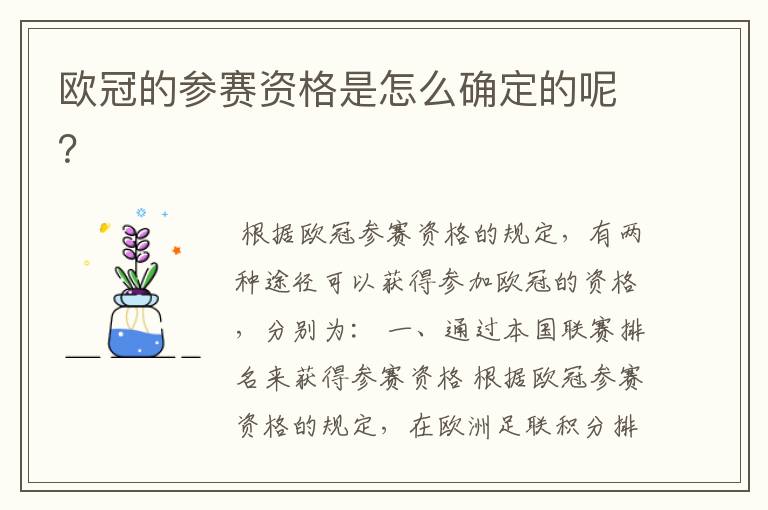 欧冠的参赛资格是怎么确定的呢?