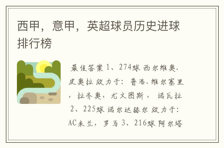 西甲,意甲,英超球员历史进球排行榜