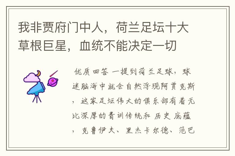 我非贾府门中人,荷兰足坛十大草根巨星,血统不能决定一切
