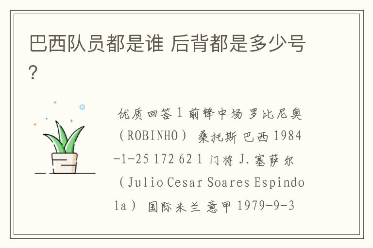 巴西队员都是谁 后背都是多少号?