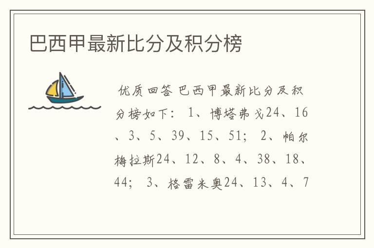 巴西甲最新比分及积分榜