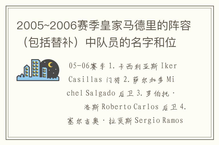 2005~2006赛季皇家马德里的阵容(包括替补)中队员的名字和位置?