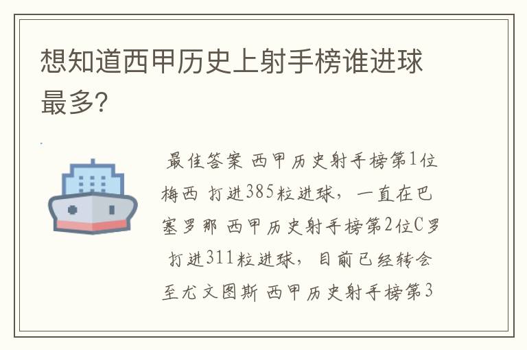 想知道西甲历史上射手榜谁进球最多?