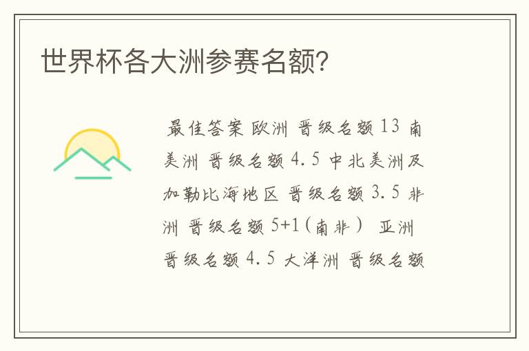 世界杯各大洲参赛名额?
