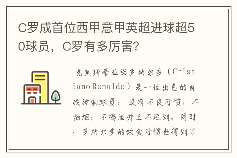 C罗成首位西甲意甲英超进球超50球员,C罗有多厉害?