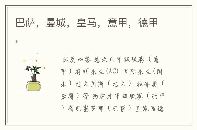 巴萨,曼城,皇马,意甲,德甲,